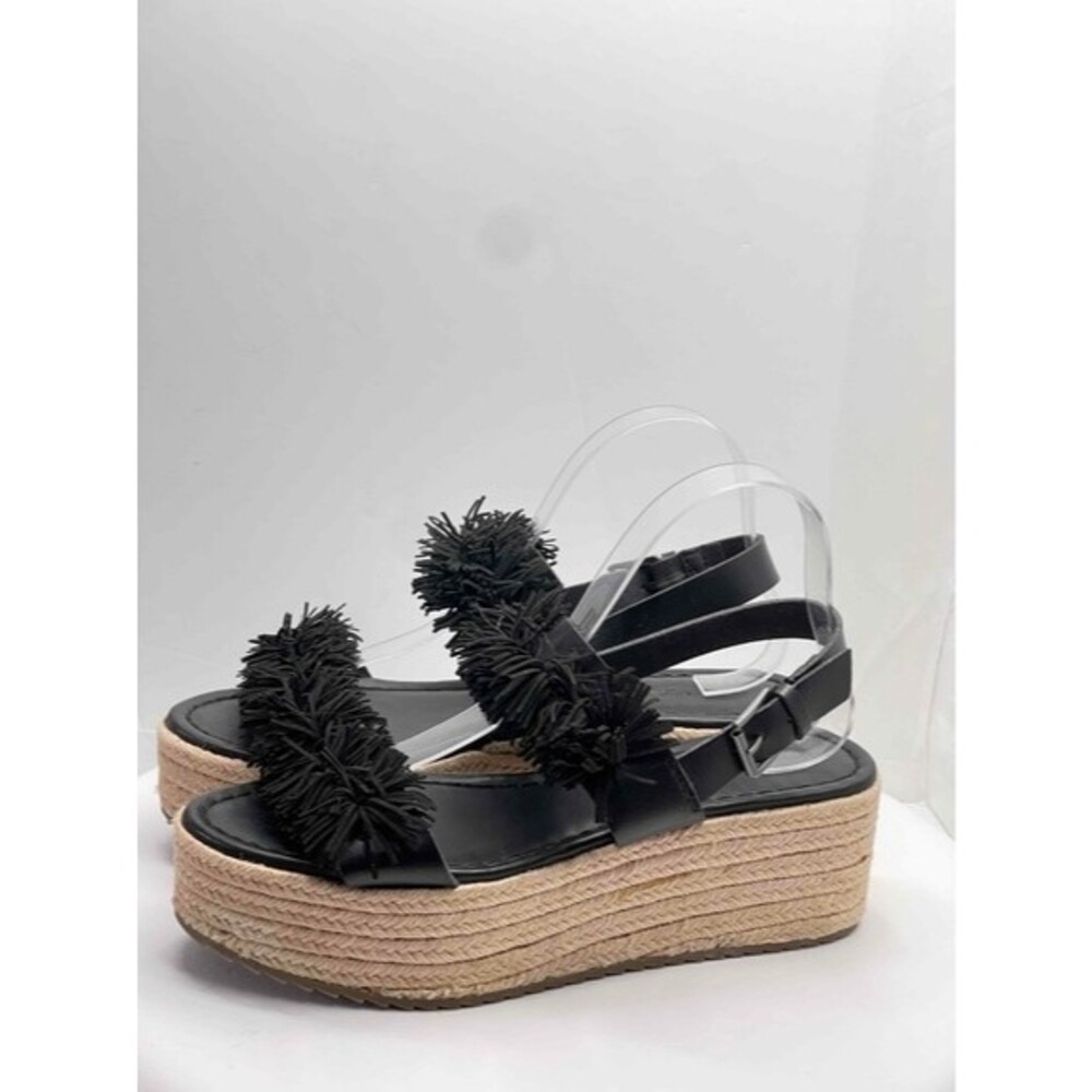 American Eagle Outfitters Black Fringe Platform Espadrille Women Sandals Size 10